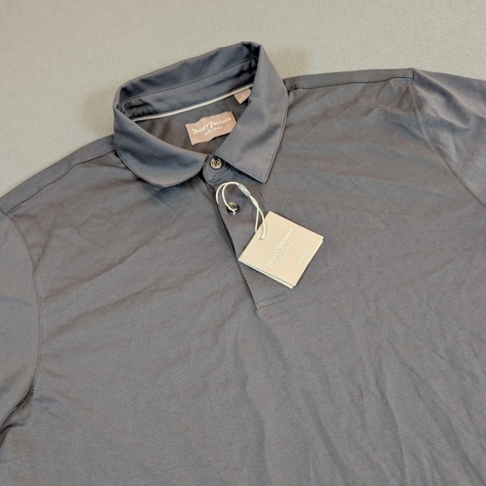 Hickey Freeman Men's Polo Shirt Size Large Arctic Sea Short Sleeve Button‎ Up